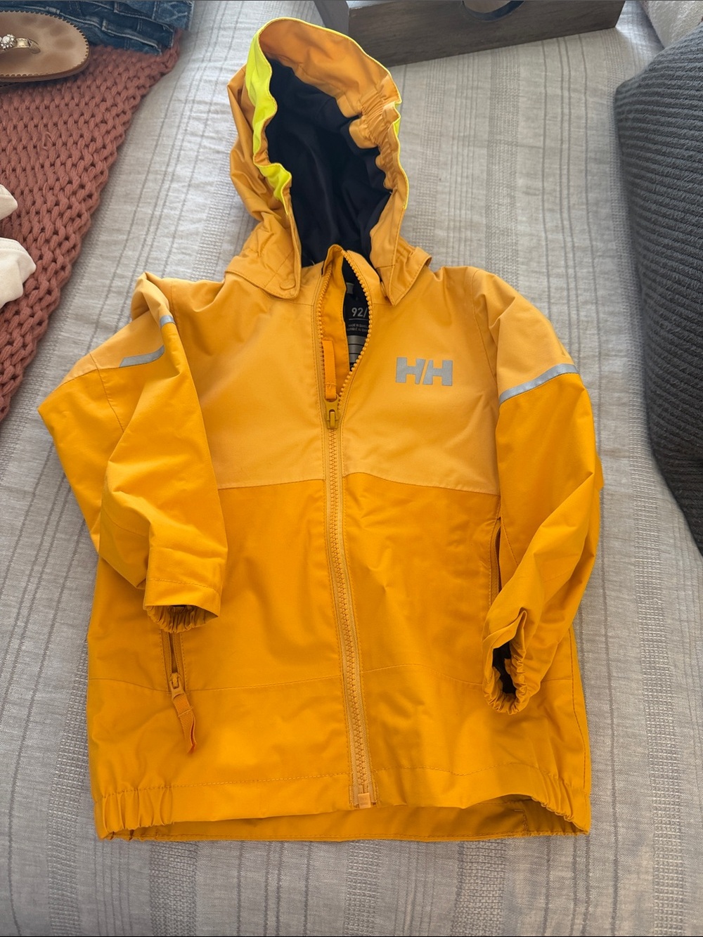 Helly Hansen Bright Yellow Kids Hooded Raincoat with Reflective Accents
